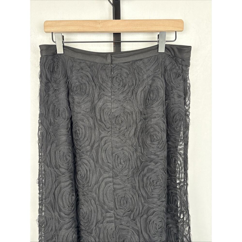 Adrianna Papell Black Mesh Floral Maxi Skirt Women's 10 Whimsigoth Witchy Gothic - Picture 5 of 10